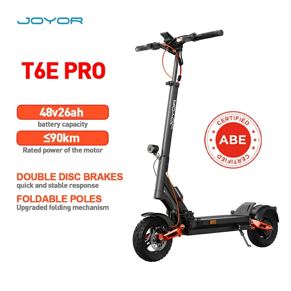 Joyor T6E Pro Electric Scooter – 500W Motor, 90km Range, ABE Certified, Dual Suspension, Foldable Design (ABE Certified /