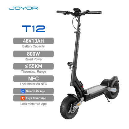 Joyor T12 Electric Scooter – 800W Motor, Up to 55km Range, Full Suspension, Mechanical Disc Brakes